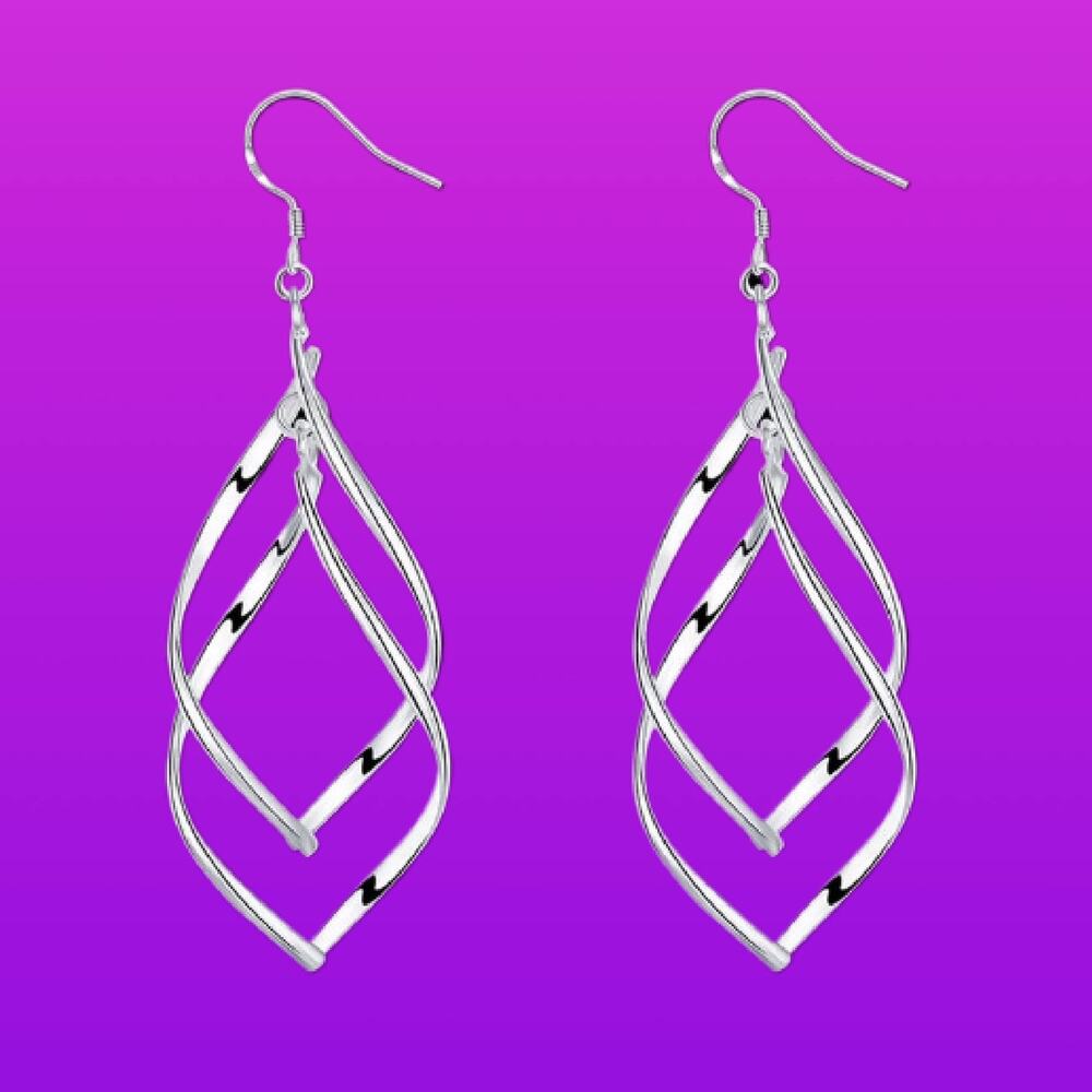 NEW Silver Tone Twisted Drop Dangle Earrings Modern Geometric Design